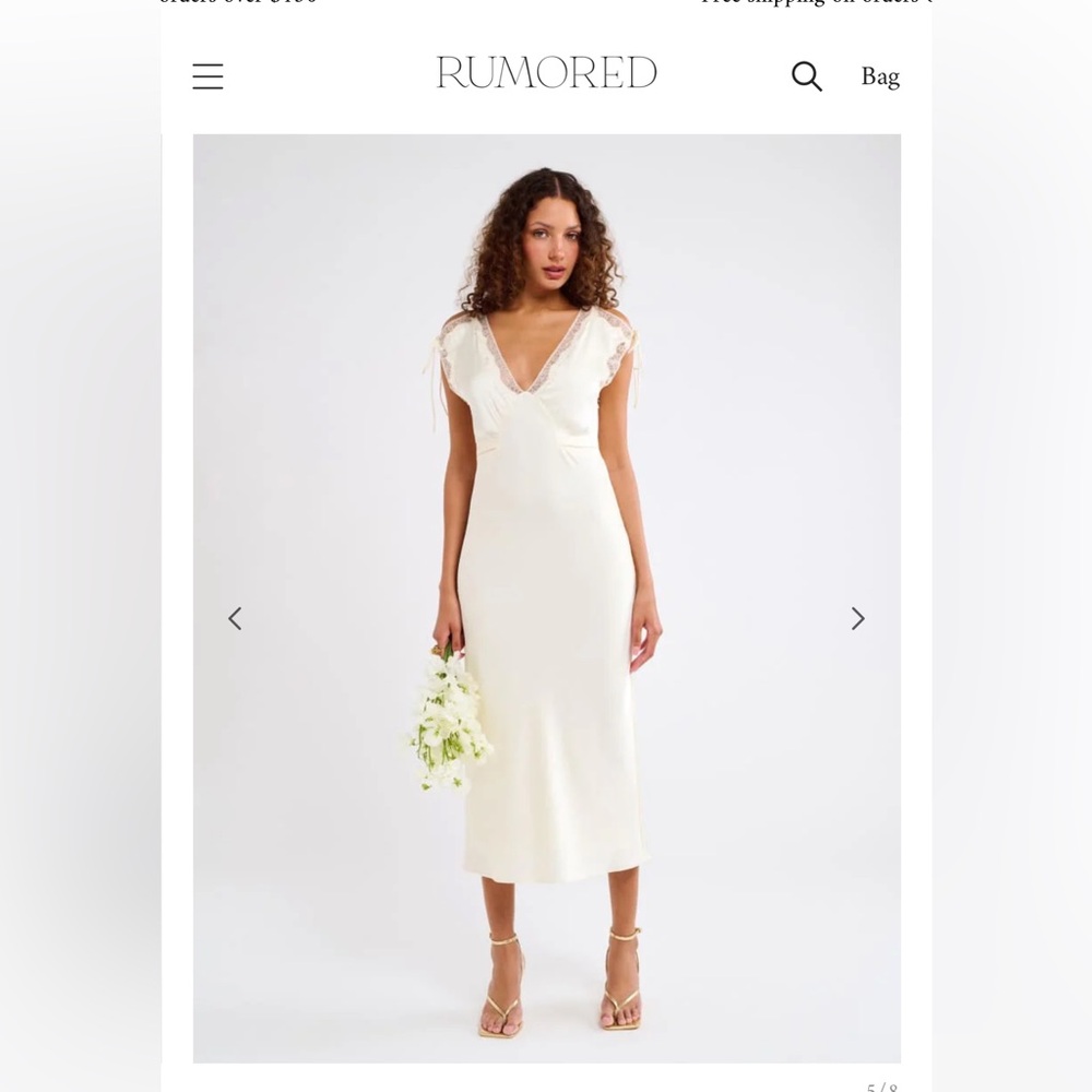 Rumored Cream Midi Dress with Lace Details